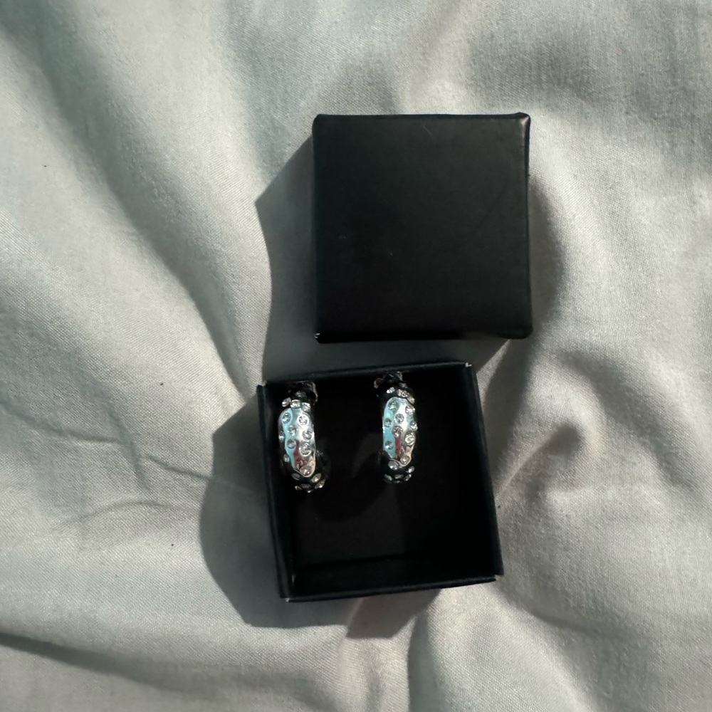 Silver bling hoop earrings